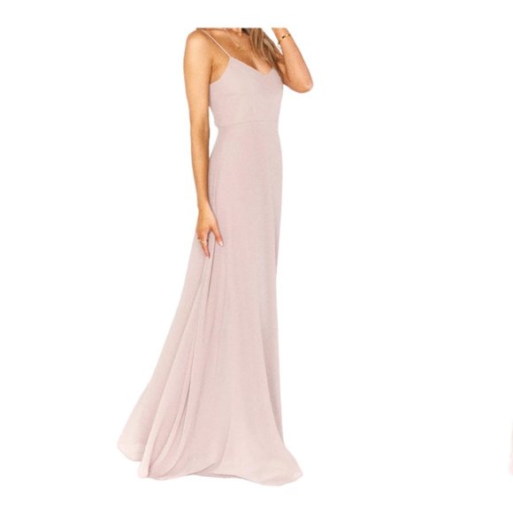 Show Me Your MUMU XL Beige Faith Spaghetti Strap Chiffon Gown EUC - Picture 1 of 7